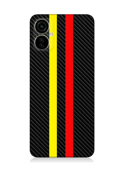 Tecno Spark 9 Pro Uyumlu Silikon Kılıf Sarı Kırmızı Karbon Motif