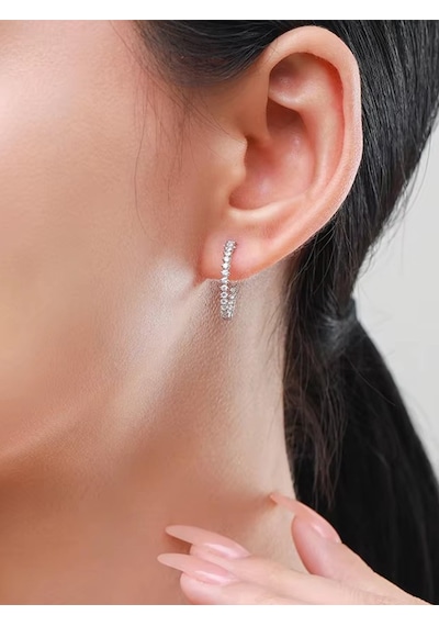 Brezza Lusso Jewelry Timeless Series Sonsuz Parıltı Pırlanta Kesim Halka Gümüş Küpe Gümüş