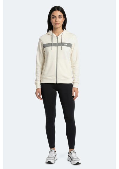 Slazenger Knotty I Kadın Kapüşonlu Cepli Ekru Sweatshırt