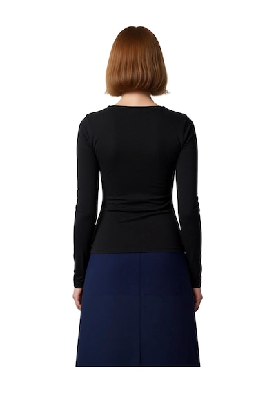 Ersefa Stil Kadın Büzgü Drape Detaylı Vücuda Oturan Bluz Regular Örme Sl siyah