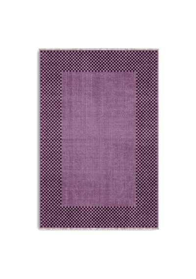 Mürdüm Lila Damalı Bordürlü Modern Halı Geometrik Salon Ve Oda Halısı 3047-4 Mor