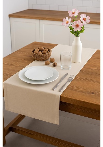 Natural Life Concept Düz Krem Buldan Kumaşı Runner Diğer