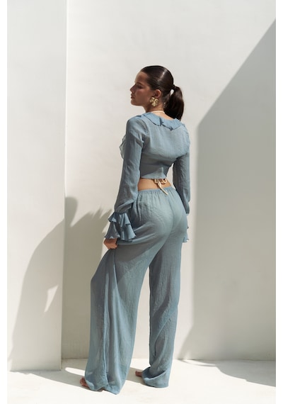Mai Studios Co. Mai Collection Olivia Mavi Gömlek Pantolon Takım Mavi