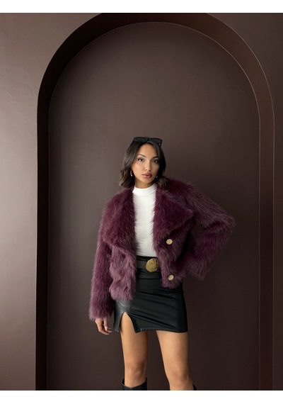 Verymoda Tavşan Tüyü Dügmeli Kaban F1970 Mürdüm