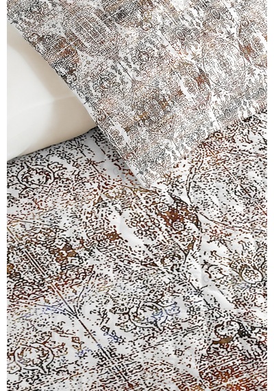 Vintage Geometrik Bej Tek Kişilik Pike Takımı - Bohem Gri Kahve 160x220 Cm Mevsimlik Yatak Örtüsü Gümüş