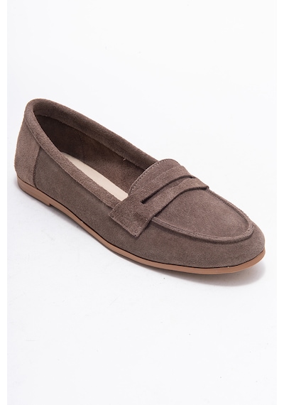 Luvishoes F02 Vizon Süet Hakiki Deri Kadın Loafer Ayakkabı Vizon