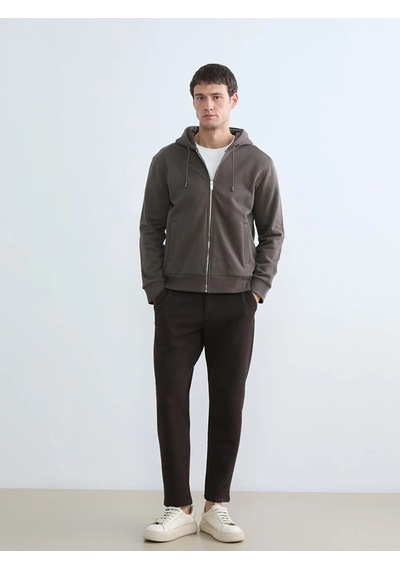 Lc Waikiki Kahverengi Kapüşonlu Standard Fit Erkek Fermuarlı Sweatshirt