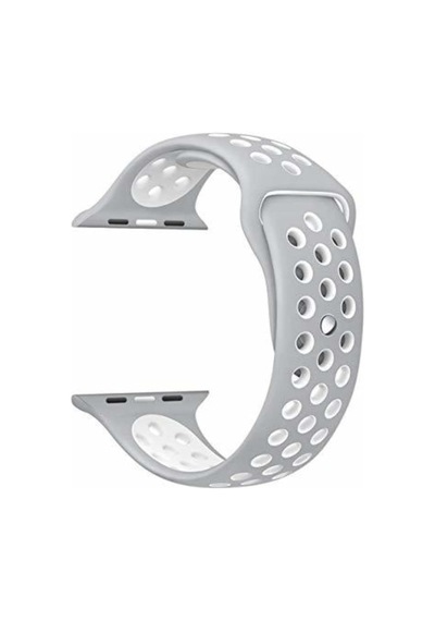 Apple Watch 2 3 4 5 6 7 Serisi 38/40mm İle Uyumlu Delikli Spor Saat Kordonu, Silikon, Gri Açık Kahverengi