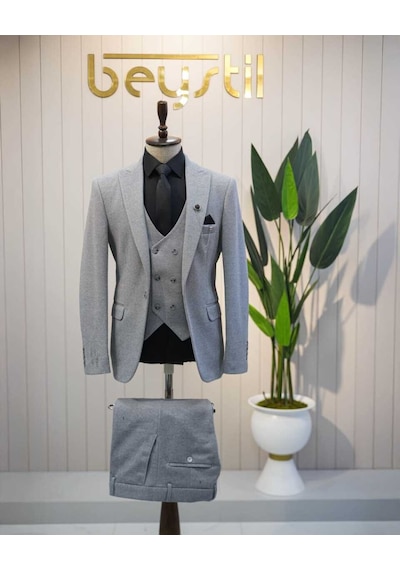Beystil Sivri Yaka Gri Takım Elbise Elanor- Slim Fit Gri