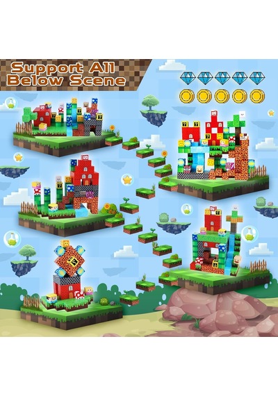 Manyetik Yapı Blokları Mario Adventure Teması 150 Parça, 3 Yaş Ve Üzeri Çocuklar İçin Eğitici Stem O
