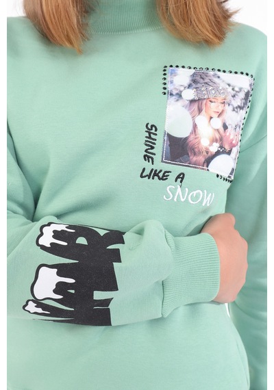 Toontoy Kız Çocuk Baskılı Nakışlı Sweatshirt Yeşil Toontoy Kız Çocuk Baskılı Nakışlı Sweatshirt Yeşil