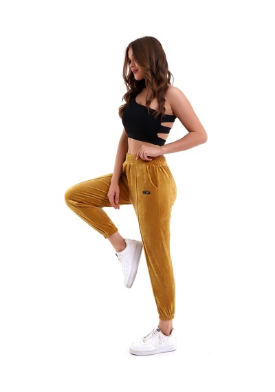 Winmoda34 Kadife Eşofman Jogger Hardal
