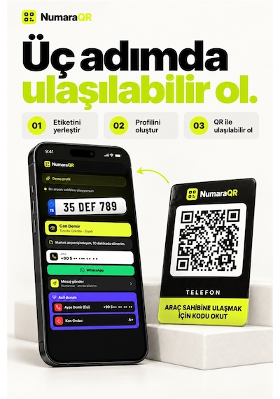 10 Lu Qr Kodlu Numaratör Seti Araç Ve Motosiklet Qr Etiket Park Numaratörü 8,5x5,5 Cm Siyah Numaraqr