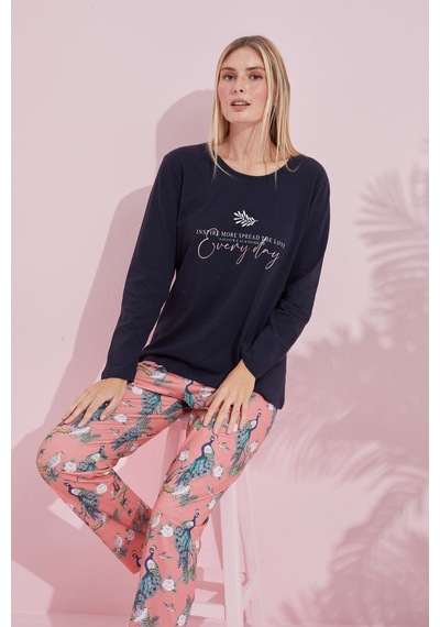 Siyah İnci Pamuklu Örme Pijama Takım 24240165 Lacivert