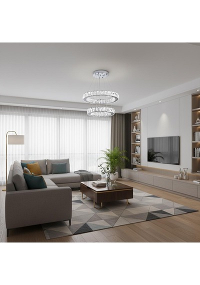 Kristal 2 Katlı Uzaktan Kumandalı 40-50 Cm Avize Krom