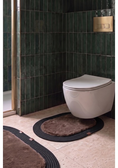 Banyo Paspası Takımı 60x100+40x60 Cm Düz Mouss Kahve & Siyah Kahve - Siyah