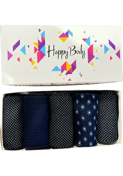 Happy Body (Art...: 13371-1) Erkek Penye Pamuklu 5 Çift Kutulu Lacivert - Siyah