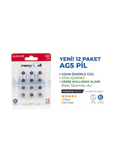 Maxycell 12 Adet Ag5 Lr754,393 1.5 V Alkalin Düğme Pil