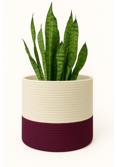 Mavaux Dekoratif Jüt Saplı Hasır Sepet Saksı 20cm X 20 Cm, Jüt Bej Saksılık, Dekoratif Saksı Ve Havluluk Mürdüm