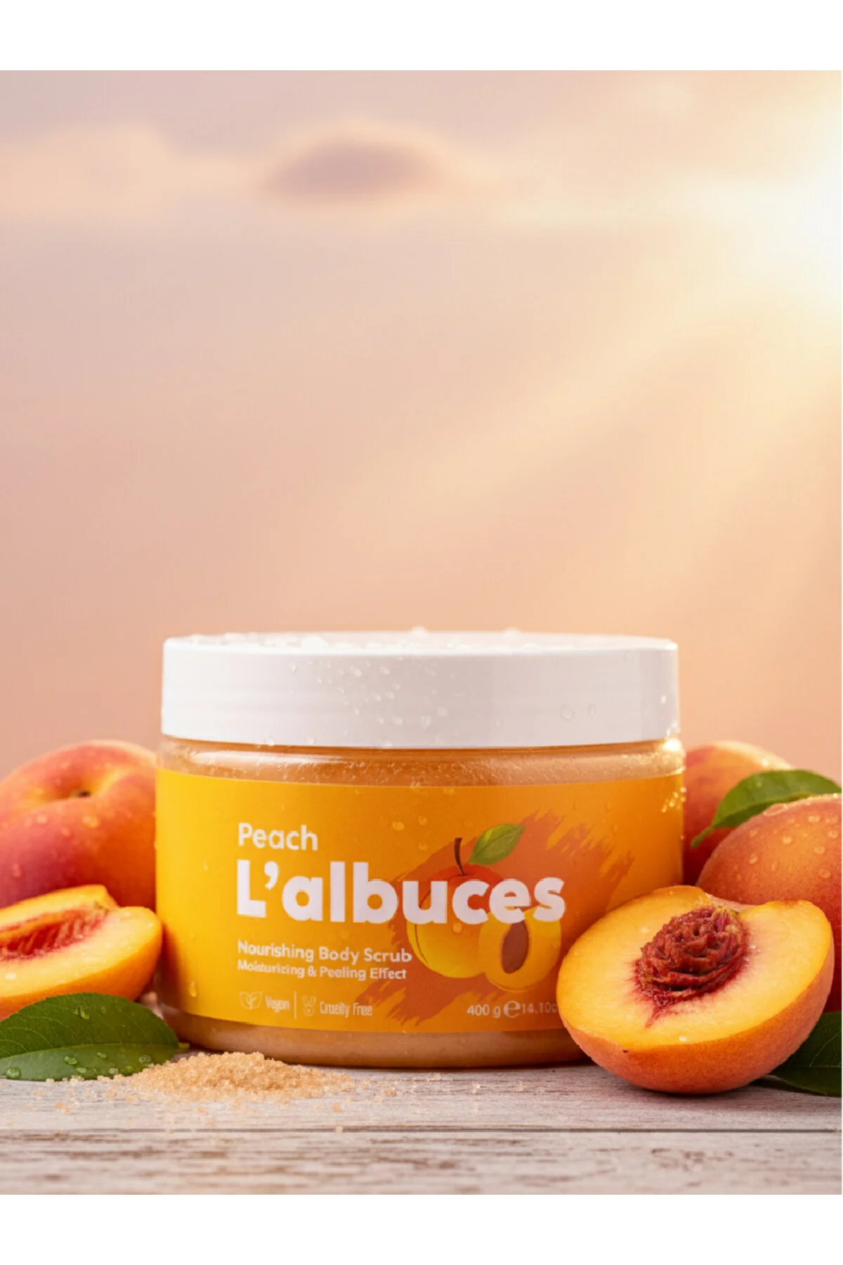 Peach Body Scrub 400gr Vegan, Temiz İçerikli, Şeftali Kokulu Pürüzsüz Cilt Bakımı