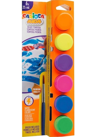 Carioca Tempera Suluboya Süper Yıkanabilir Fırçalı 25 Ml 6 Renk Fosforlu