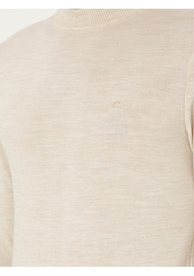 Cacharel Bej Slim Fit Yün Karışımlı Çeyrek Balıkçı Yaka Basic Triko Kazak