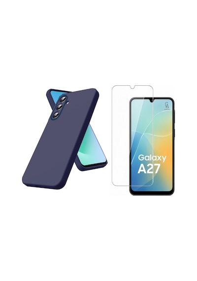 Samsung Galaxy A27 İle Uyumlu Kılıf Esnek Premium Telefon Kılıfı Ve Temperli Cam Ekran Koruyucu Lacivert