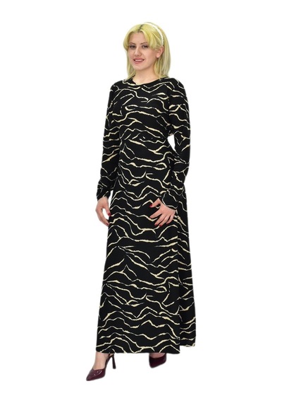 Kadın Leopar Desen Krep O Yaka Elbise Bgl-st03539 001