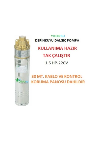 Yıldız Su 1.5 Hp-220v-motorlu 4" Derinkuyu Preferikal Dalgıç Pompa+30 Mt. Kablo+pano