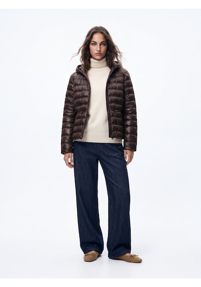 LTB Regular Fit Şişme Kapüşonlu Kahverengi Mont