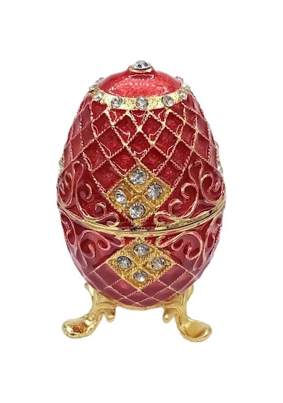 Faberge Yumurta Swarovski Taşlı Lüks Mücevher Kutusu Kırmızı 10cm