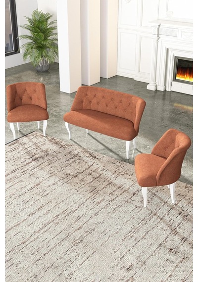Vinda Çay Seti Koltuk Takımı Salon Balkon Takımı - 2+1+1 Hardal Standart Çok Renkli