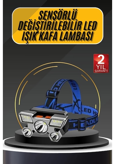 Kafa Lambası 800 Lümen 4 Mod Yüksek Işık Flaşörlü Şarjlı Led Lamba Mavi