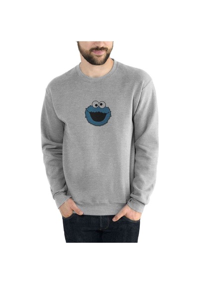 Kurabiye Canavari Baskılı Gri Erkek Örme Sweatshirt