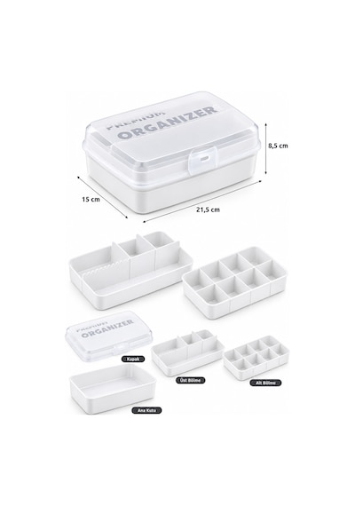 Porsima 1192 Premium 12 Bölmeli Çok Amaçlı Organizer Saklama Kabı Beyaz