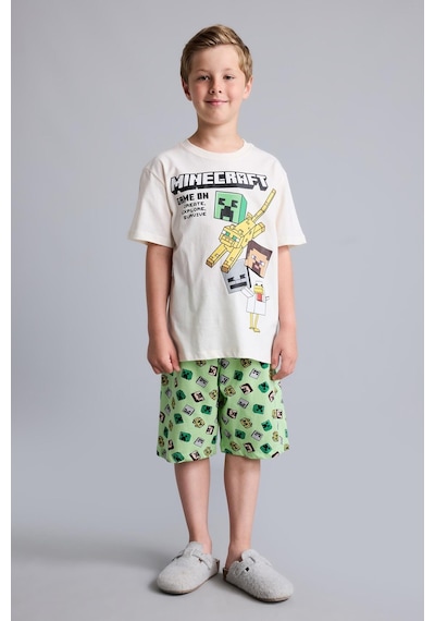 Defacto Minecraft Lisanslı Regular Fıt 2li Ecru Pijama Takımı Erkek Çocuk H7270a826hser99 Ekru-er99