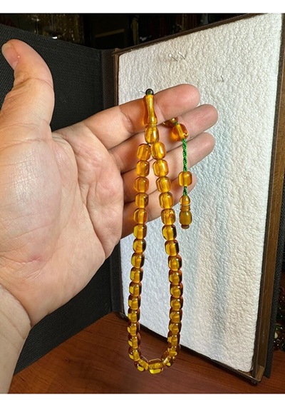 Sevgiliye Özel Hediye Sıkma Çubuk Kehribar Tesbih 6mm X 10mm Sarı Renkli Kapsül Kesim H-1270.