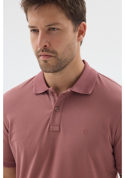 İmza Pembe Polo Yaka Pike Kısa Kol Slim Fit %100 Pamuk Tişört 1011260171 Koyu Gülkurusu