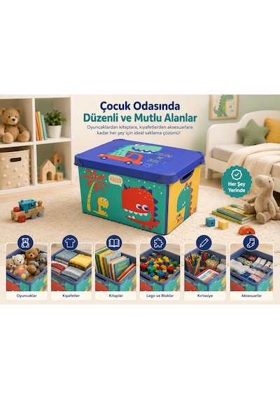 Style Box Dude Dekoratif Oyuncak Kutu Seti - 3x 20 Litre Çok Renkli