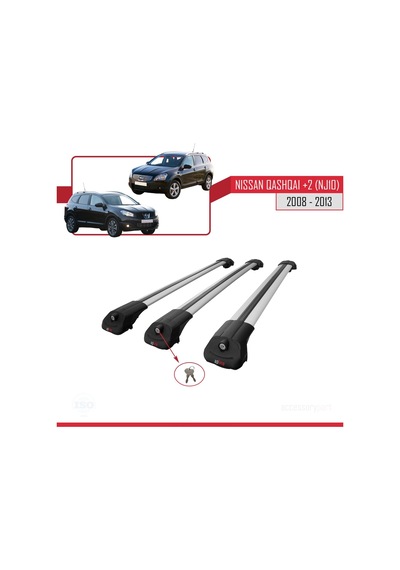 Nisssan Qashqai +2 Nj10 2008-2013 Arası İle Uyumlu Ace-1 Ara Atkı Tavan Barı Gri 3 Adet Bar