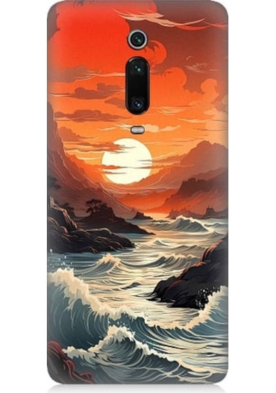 Xiaomi Mi 9t Uyumlu Deniz Dağ Ve Gün Batımı Desenli Silikon Kılıf