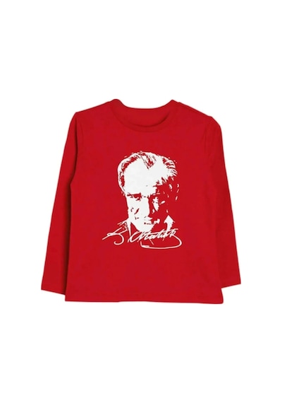 Kısmetsepeti Atatürk Baskılı İmza Detay Kırmızı Uzun Kollu Sweatshirt