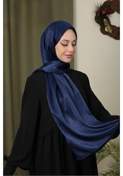 Flora Tekstil Abiye Parlak Bambu İpek Şal Lacivert
