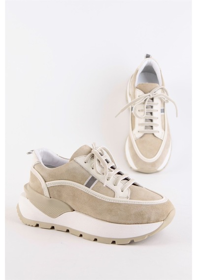 Dapne Bej Hakiki Süet Kalın Tabanlı Kadın Sneaker-Bej