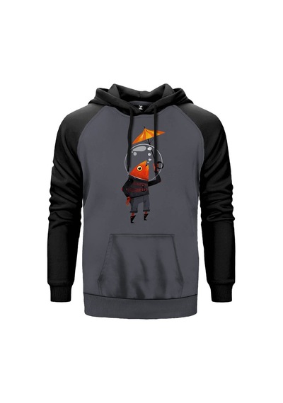 Fish On Water Gri Renk Reglan Kol Sweatshirt