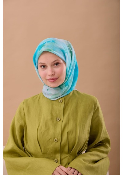 Silk Home Olinda İpek Eşarp 47004-13 Gümüş, Patina, Turkuaz, Koyu Yeşil
