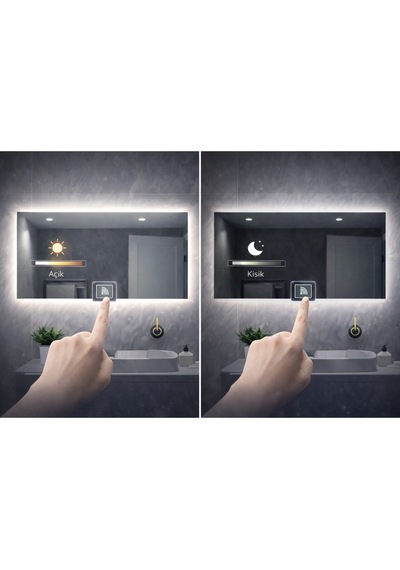 Digital Hayat Dokunmatik Dimlenebilir Beyaz Led Işıklı Dikdörtgen Ayna Dekoratif Banyo Makyaj Aynası Yatay Ve Dikey Kullanım Beyaz