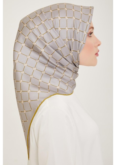 Belli Twill İpek Eşarp - 4006-50 Gri Sarı - Gri Sarı