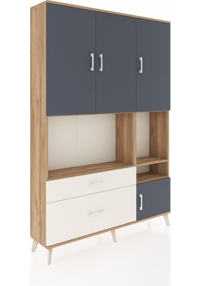 Arges Dolap 7 Raflı 2 Çekmeceli 4 Kapaklı 132x30x195 Çam-antr... Çam