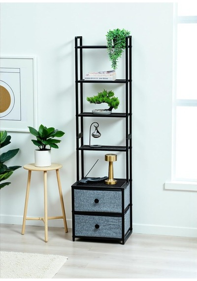 Dekoratif Siyah Metal Kitaplık 5 Raflı 2 Çekmeceli Komidin Çok Amaçlı Stand Organizer Diğer Dekoratif Siyah Metal Kitaplık 5 Raflı 2 Çekmeceli Komidin Çok Amaçlı Stand Organizer Diğer
